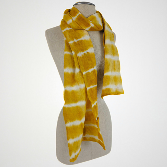 Merino Wool Tie Dye Felted Scarf-Mustard