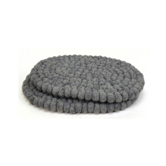 Felted Pom Pom Ball Oval Placemat-Set Of 2Pcs.