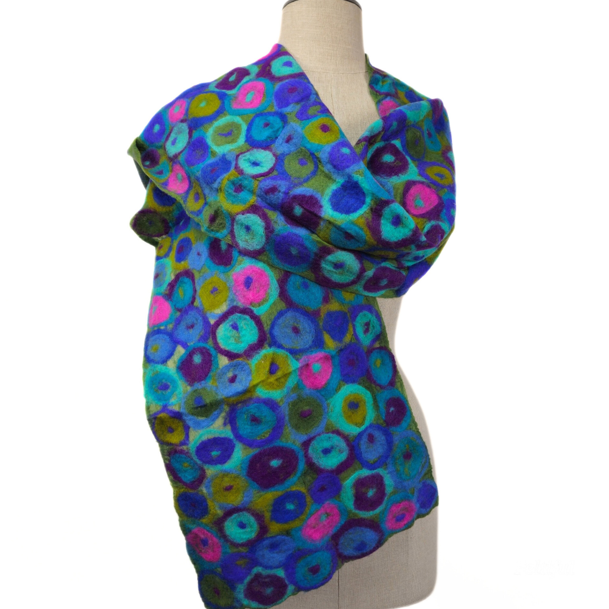 Polka Dotted Merino Wool & Silk Felted Scarf