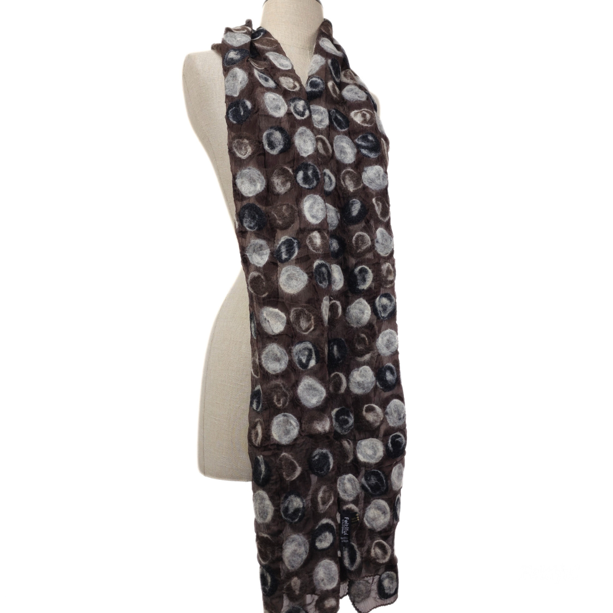 Polka Dot Black Silk & Merino Wool Felted Scarf