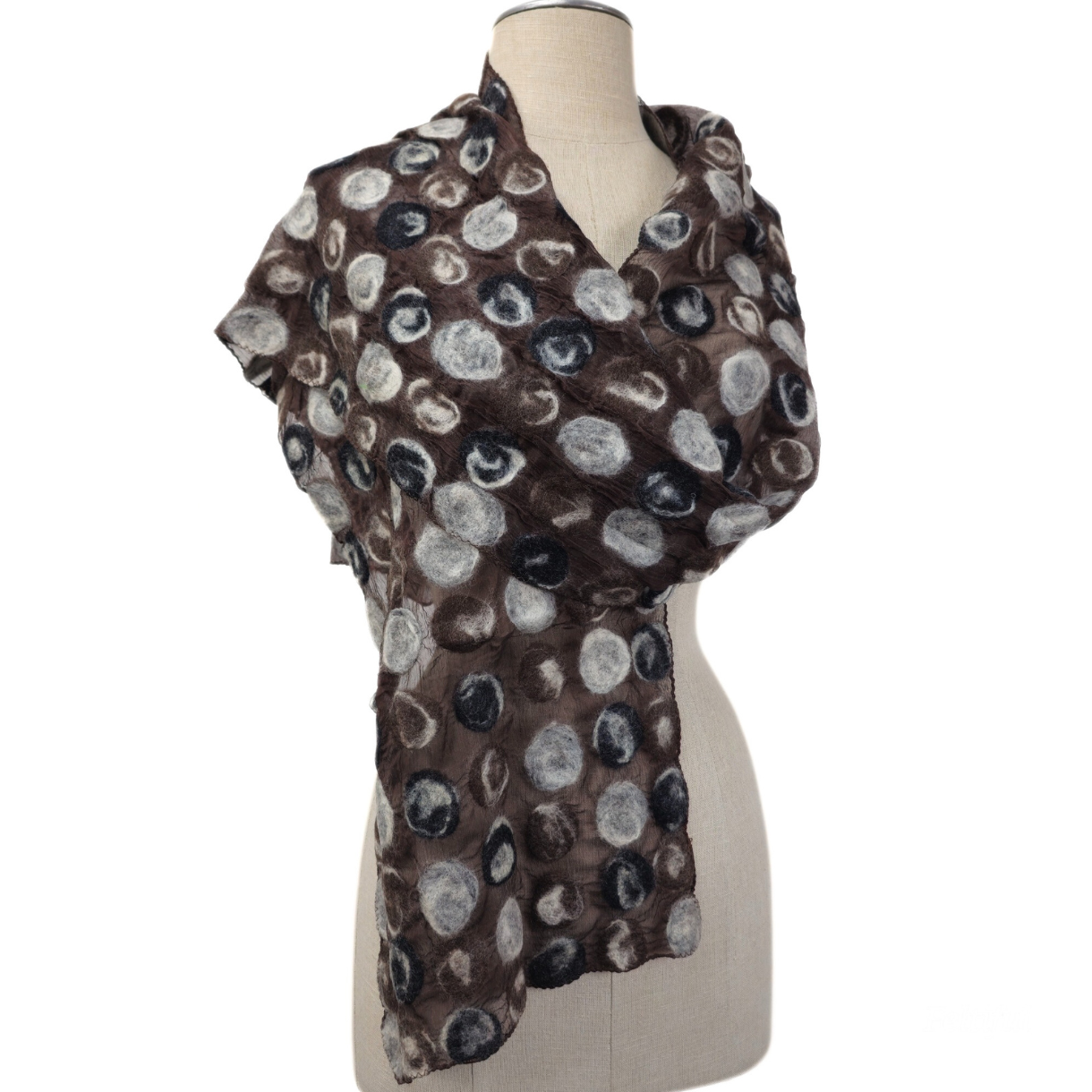Polka Dot Black Silk & Merino Wool Felted Scarf