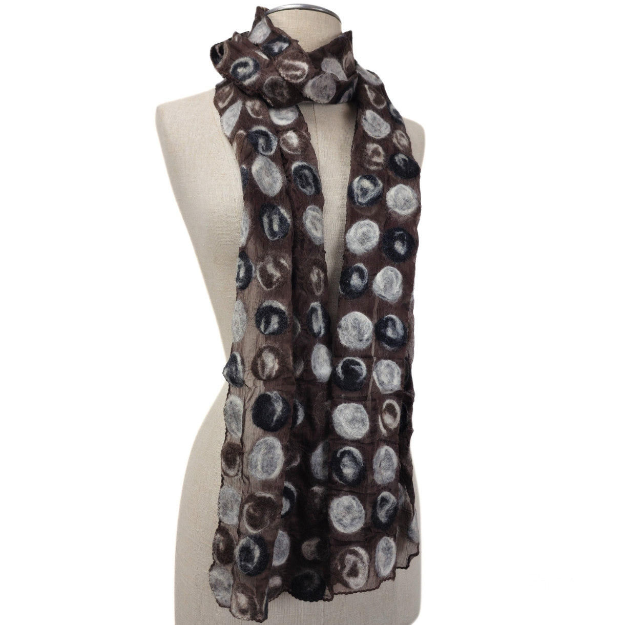 Polka Dot Black Silk & Merino Wool Felted Scarf