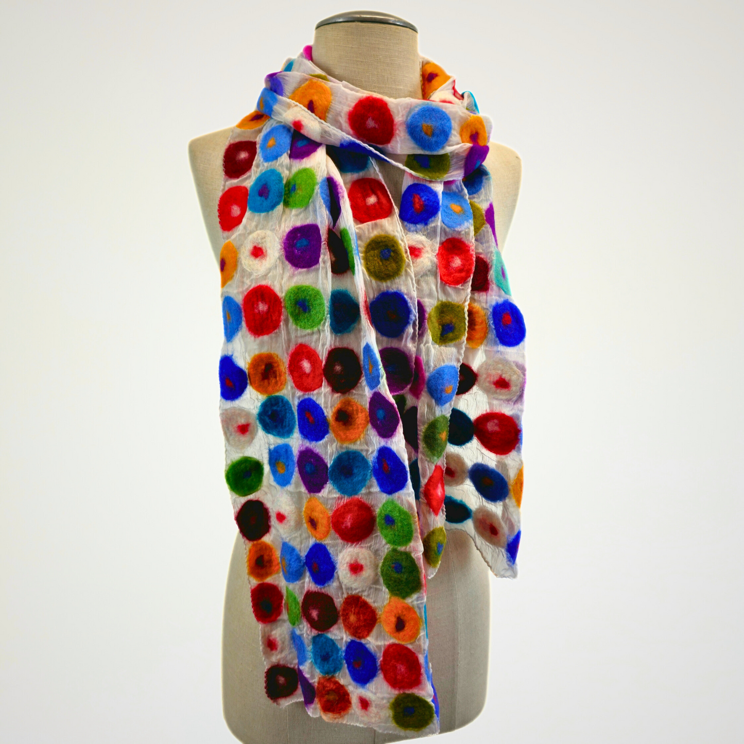 Multi Polka Dotted Merino Wool Felted Scarf