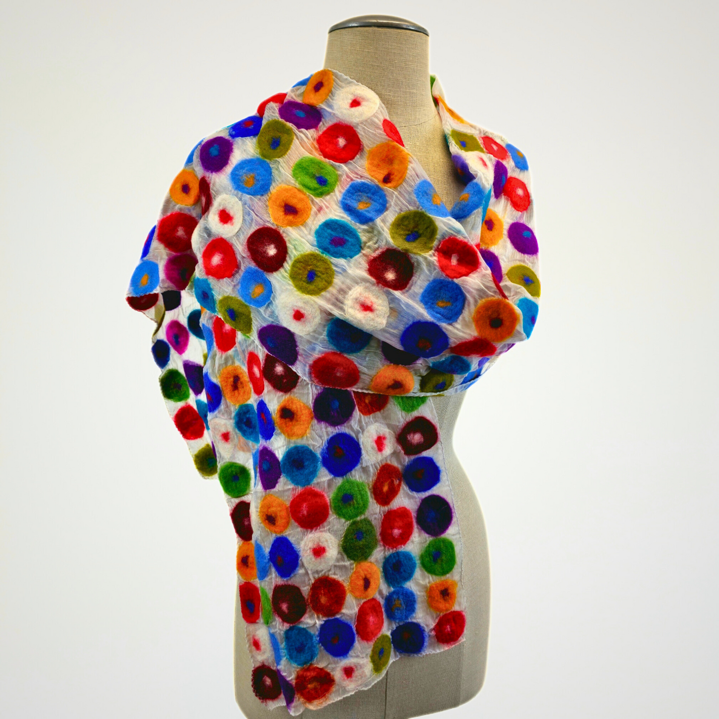 Multi Polka Dotted Merino Wool Felted Scarf
