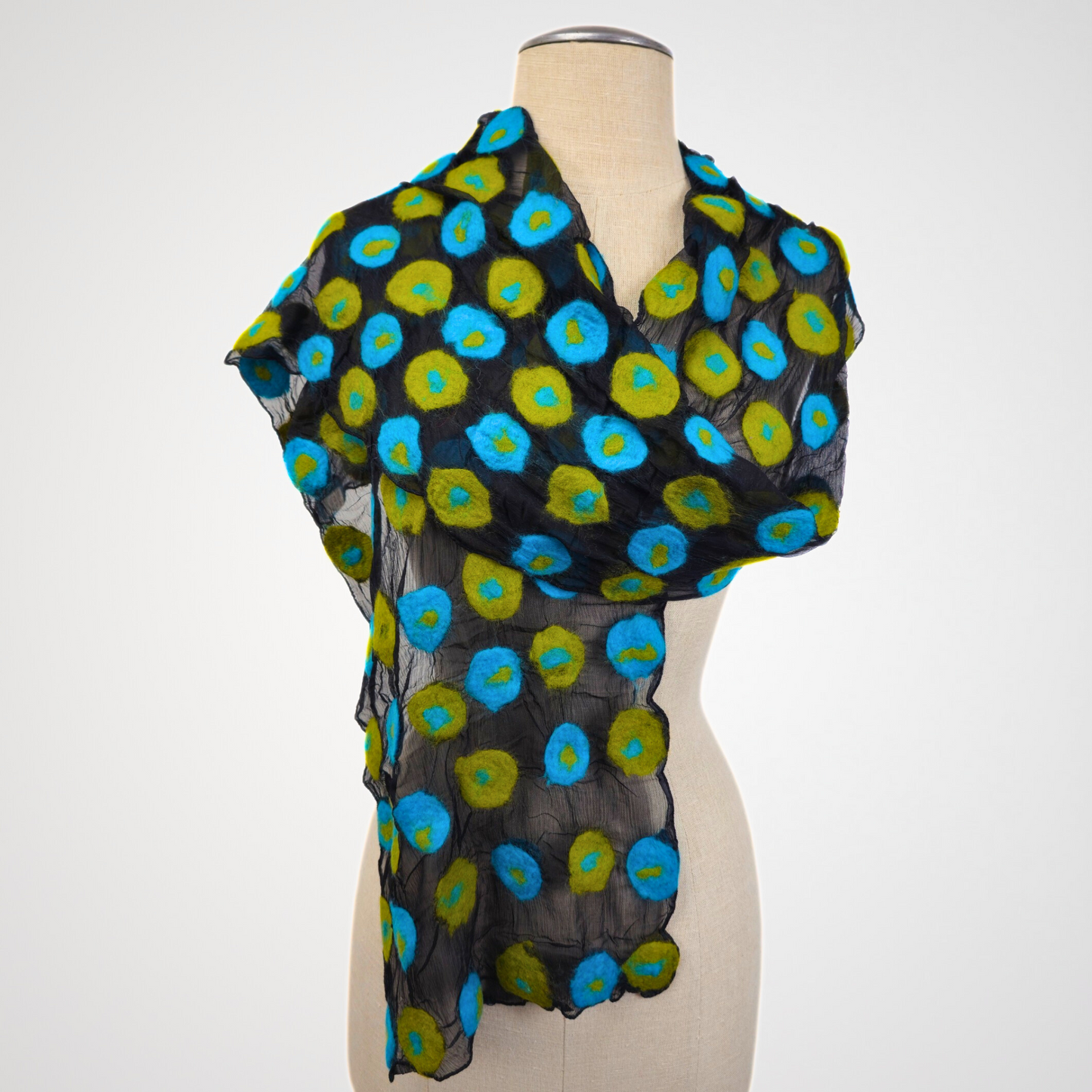 Polka Dot Black Silk & Merino Wool Felted Scarf