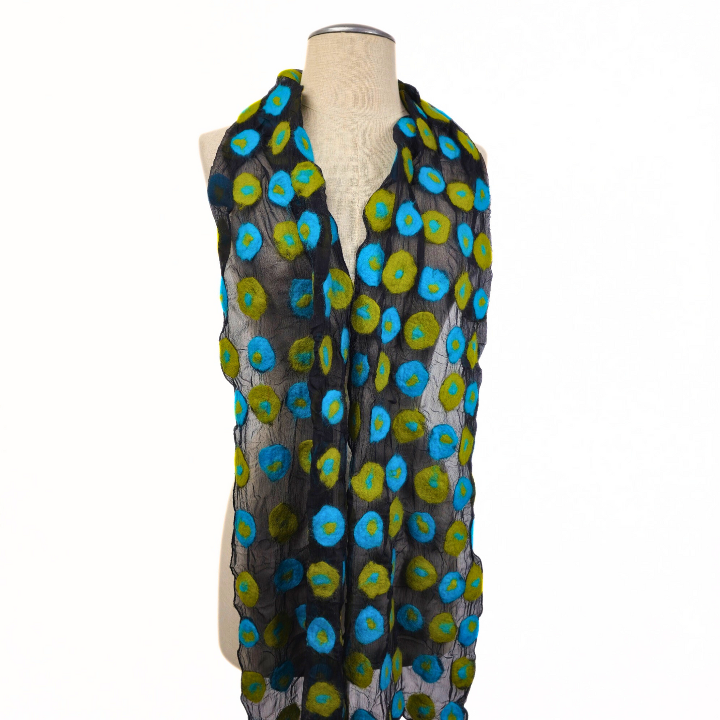 Polka Dot Black Silk & Merino Wool Felted Scarf