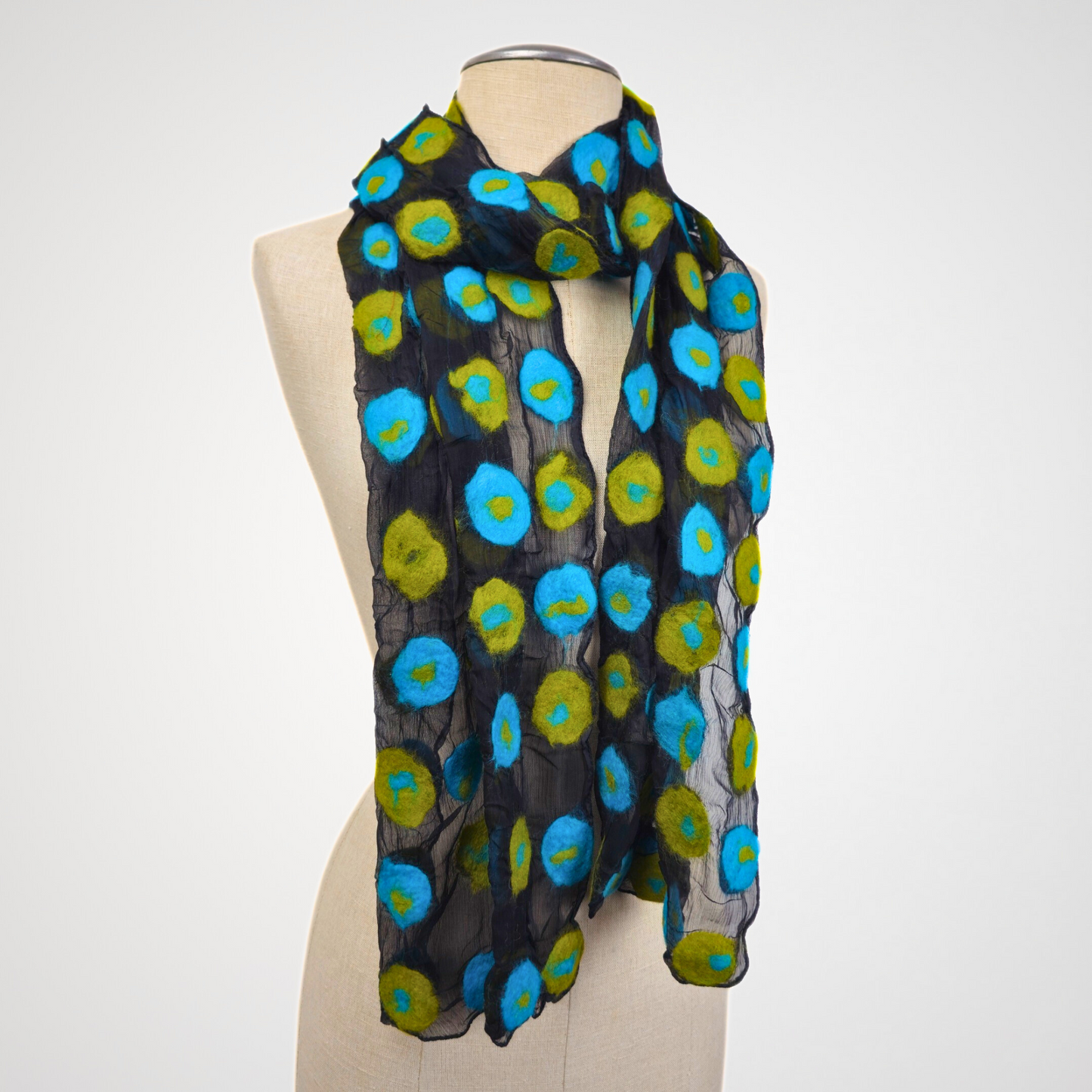 Polka Dot Black Silk & Merino Wool Felted Scarf