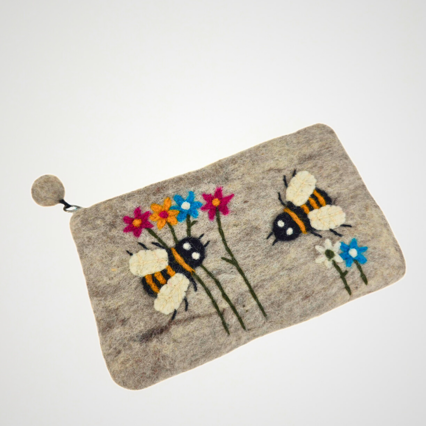 Hand Felted Double Bees Purse 5x8 Inches