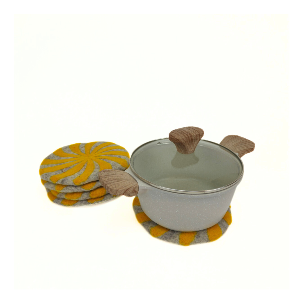 Needle Felted Swirl Trivet-Set Of 2Pcs.
