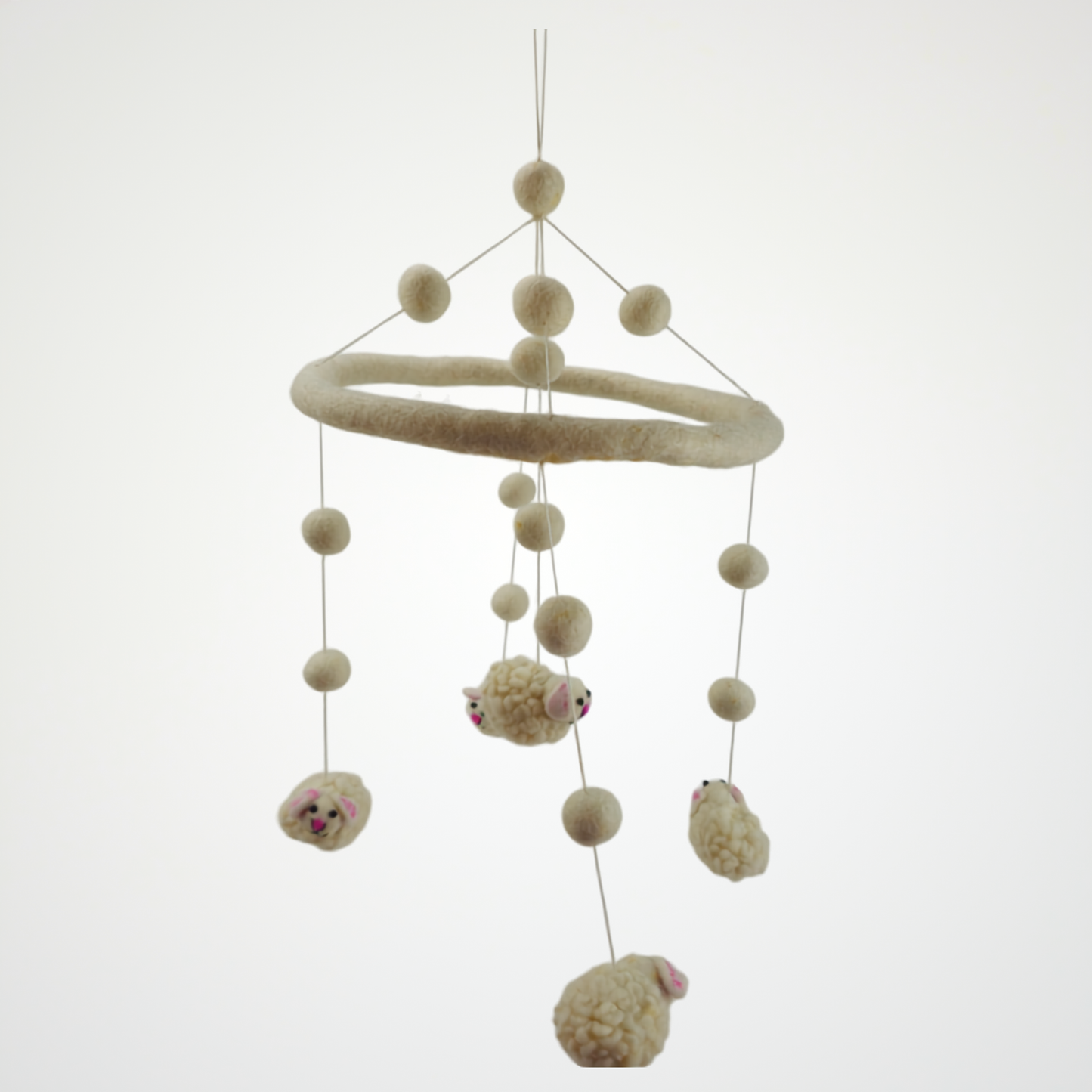 Five White Sheep Mobile Hanging