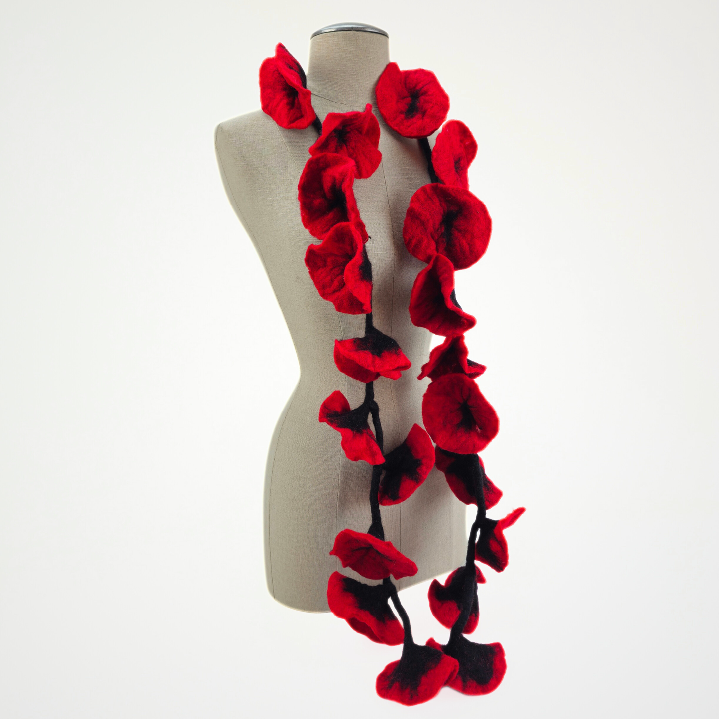 20 Flowers Red-Black Scarf, Flowers Garland or Wall Hanging