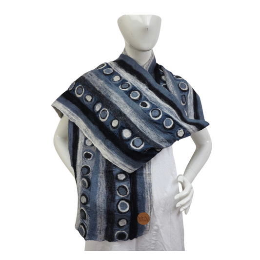 Double Line Polka Dotted Merino Wool & Silk Felted Scarf