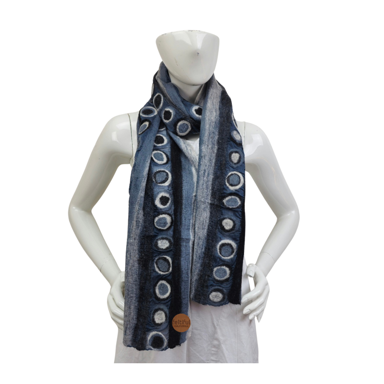 Double Line Polka Dotted Merino Wool & Silk Felted Scarf