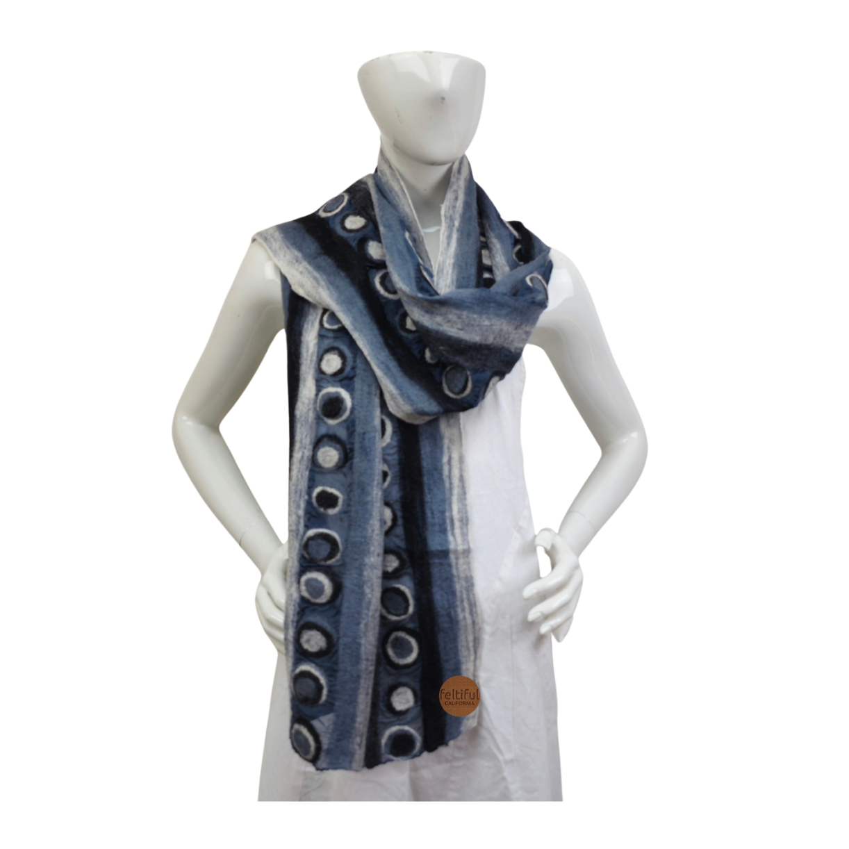 Double Line Polka Dotted Merino Wool & Silk Felted Scarf