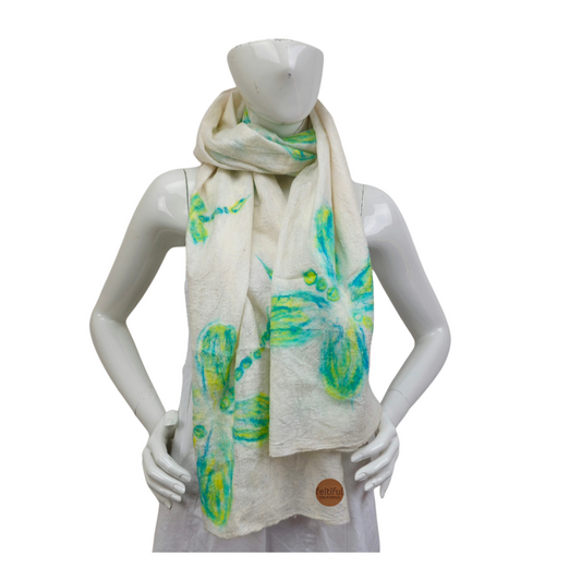 Merino Wool & Silk Dragonfly Felted Scarf