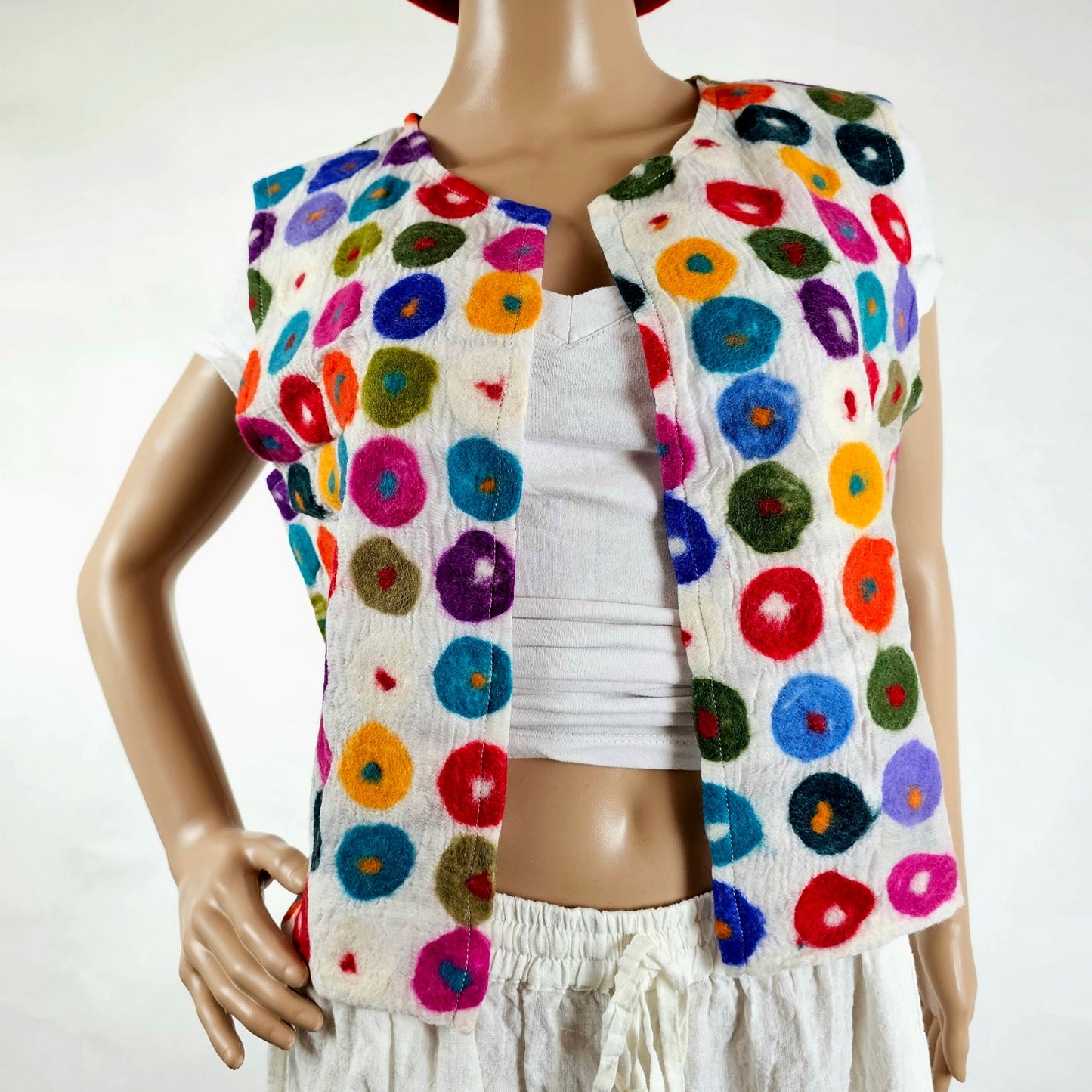 Multi Polka Dot White Ladies Vest