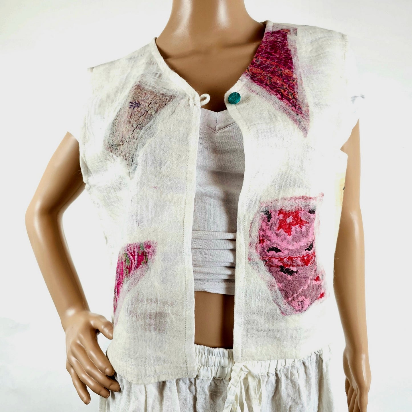 Assorted Patch White Ladies Vest