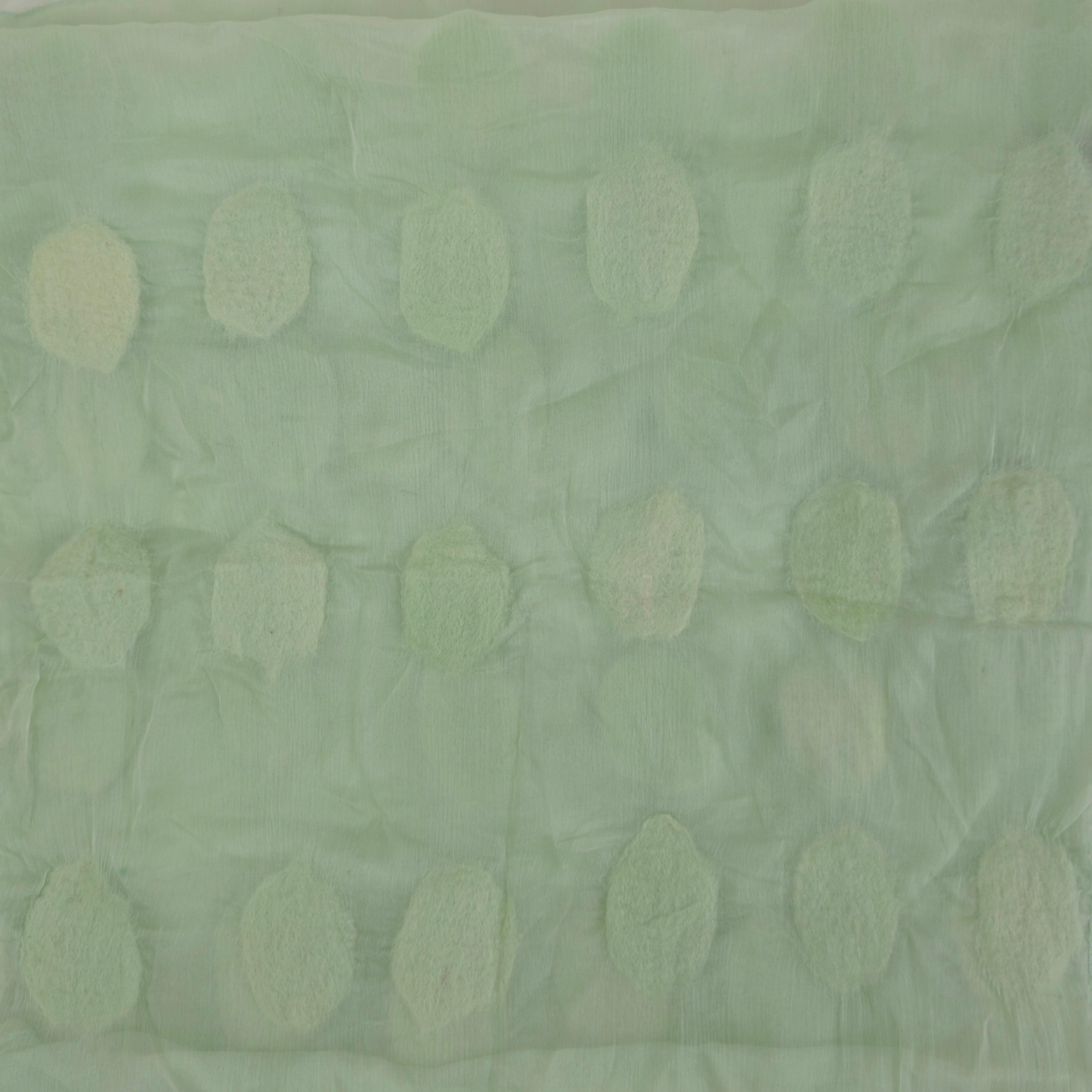 Pastel Mint Silk Felted Scarf with White Polka Dots