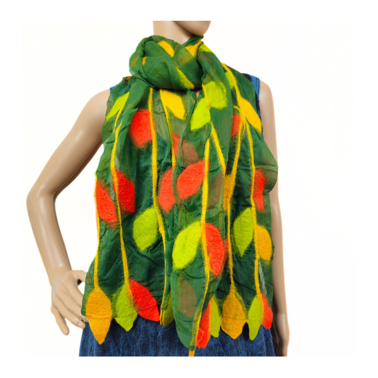 Silk & Merino Wool Blend Leaf Felted Scarf