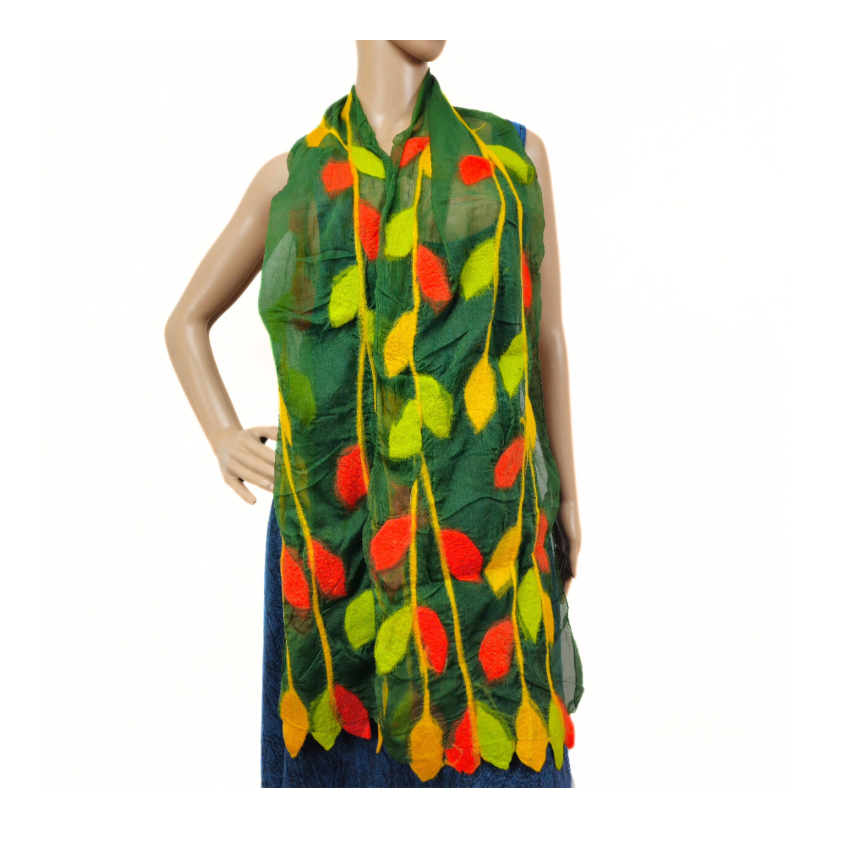 Silk & Merino Wool Blend Leaf Felted Scarf