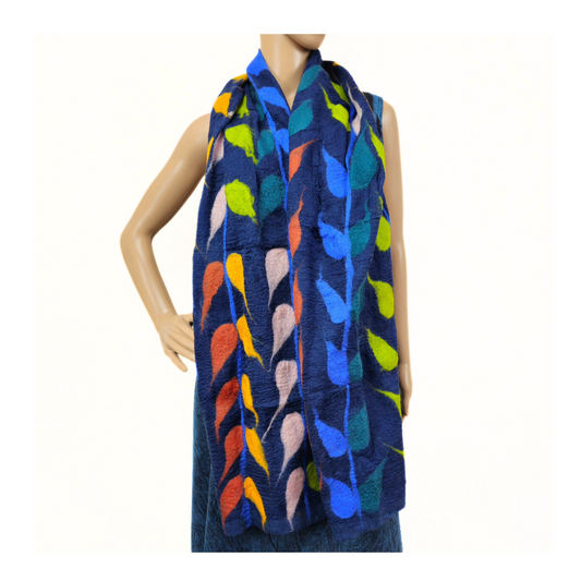 Silk & Merino Wool 3 Line Leaf Felted Scarf