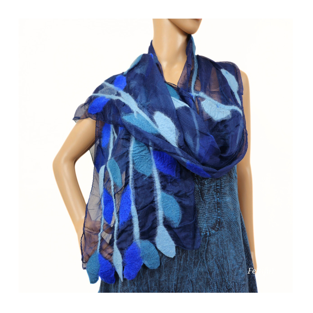 Silk & Merino Wool Blend Leaf Felted Scarf