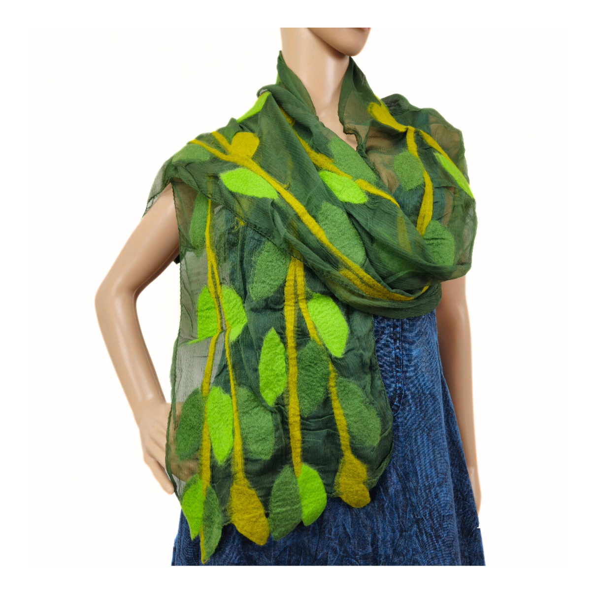 Silk & Merino Wool Blend Leaf Felted Scarf