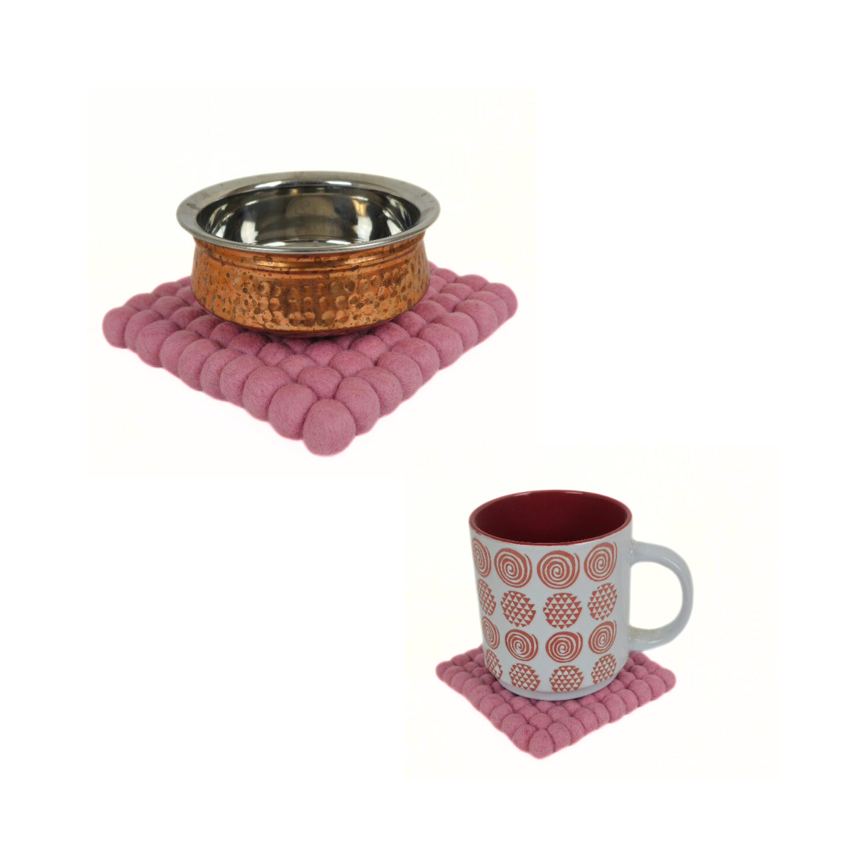 Baby Pink Pom Pom Ball Trivet-Set Of 2Pcs.
