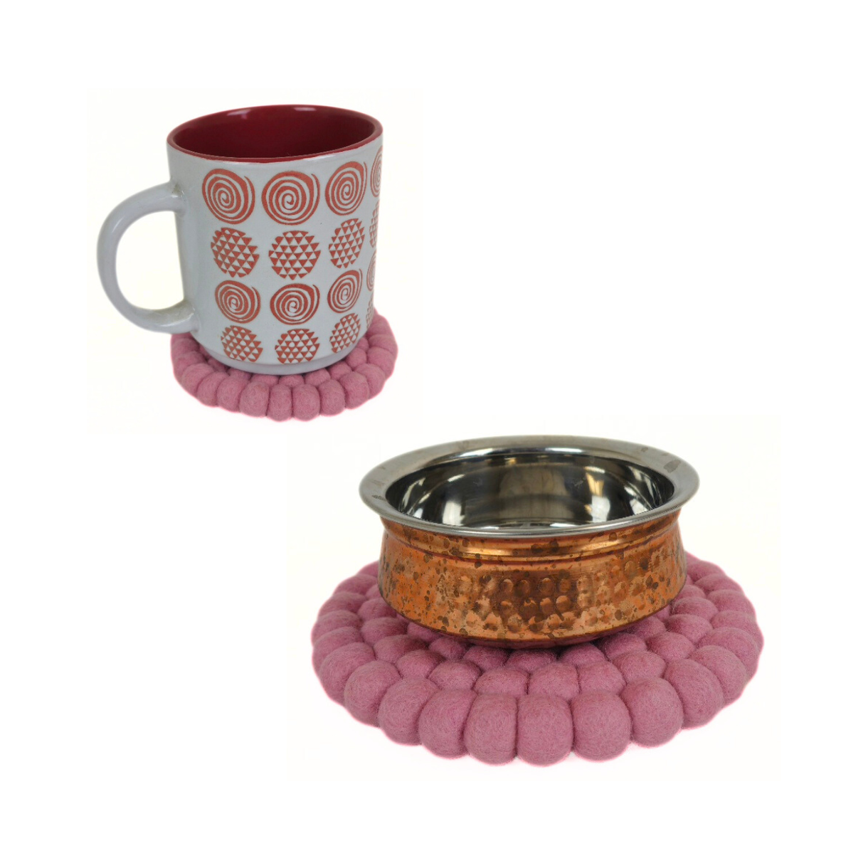 Baby Pink Pom Pom Ball Trivet-Set Of 2Pcs.