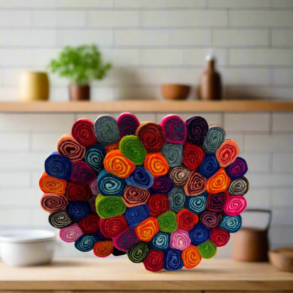 Pom Pom Candy Cut Trivet-Set Of 2Pcs.