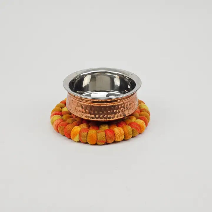 Orange Tie Dye Pom Pom Felted Ball Trivet-Set Of 2Pcs.