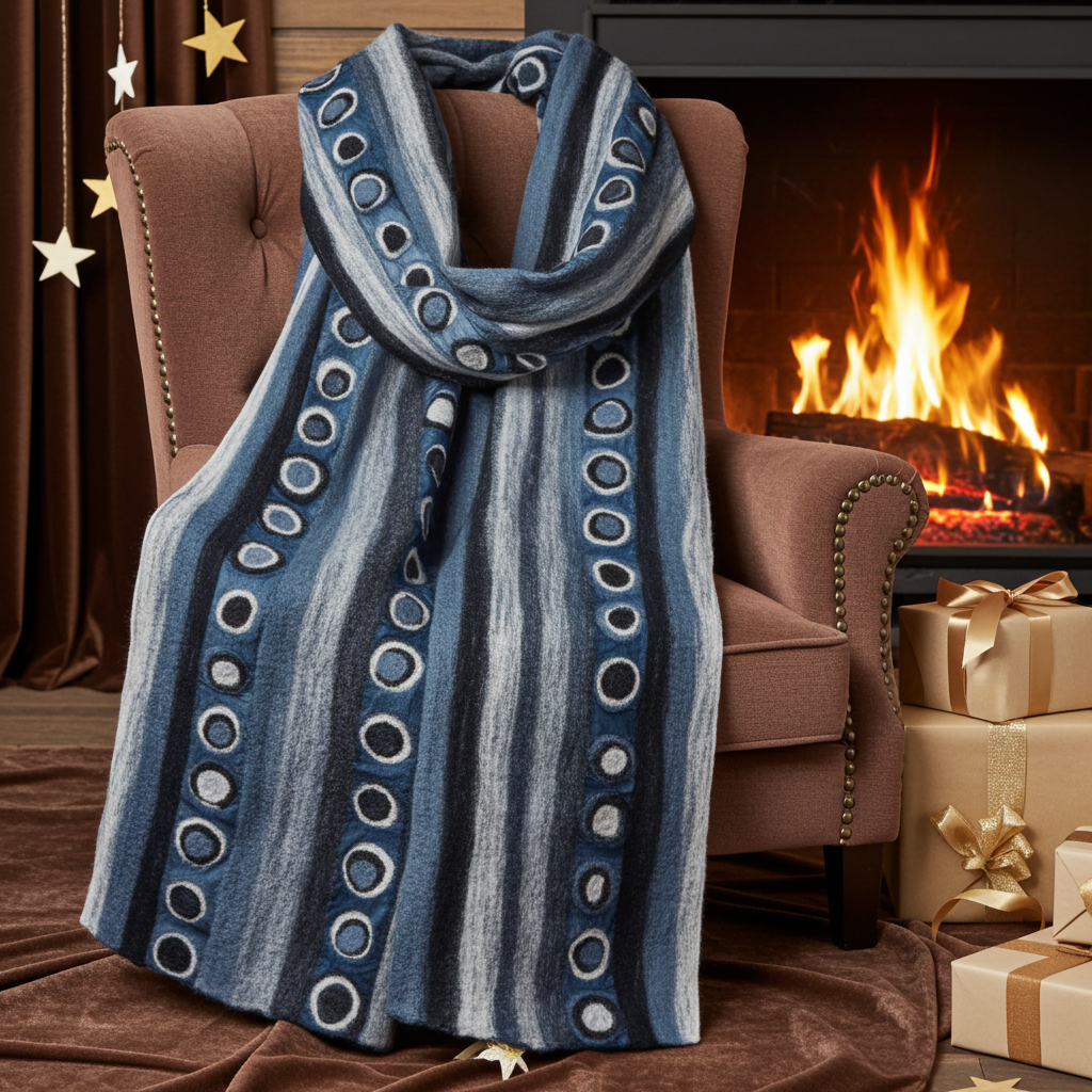 Double Line Polka Dotted Merino Wool & Silk Felted Scarf