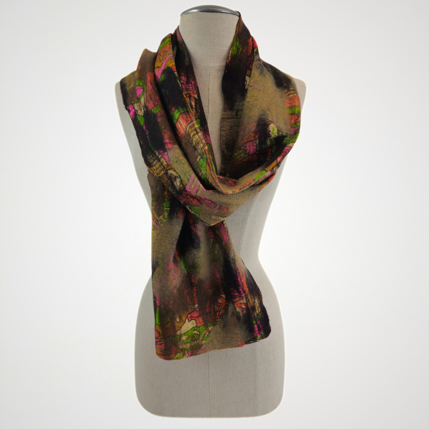 Merino Wool and Silk Sari Felted Scarf