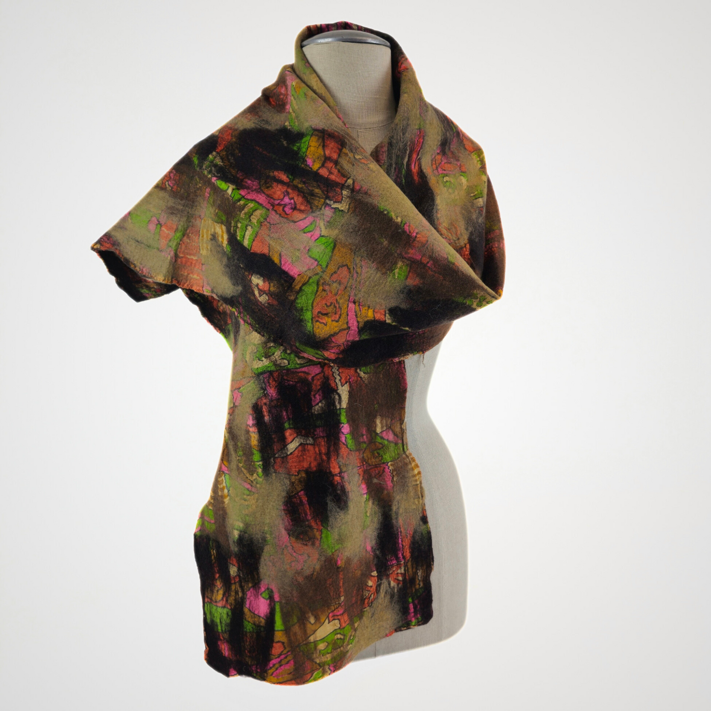 Merino Wool and Silk Sari Felted Scarf