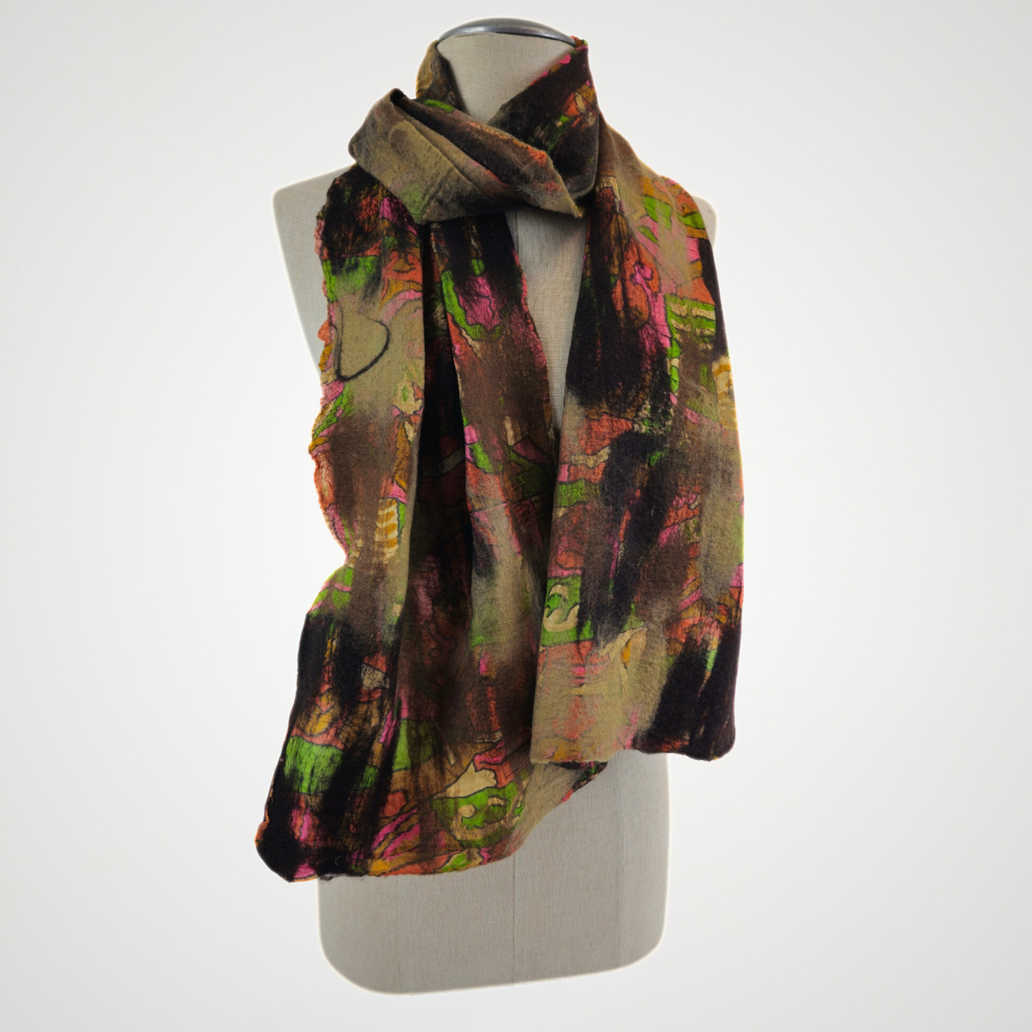 Merino Wool and Silk Sari Felted Scarf
