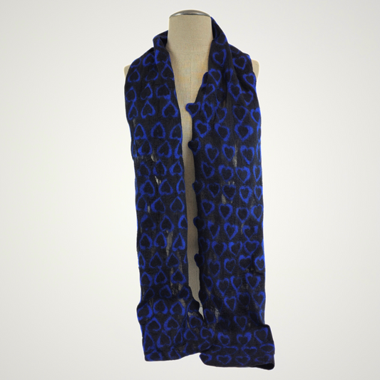 Merino Wool & Silk Felted Blue Heart Scarf