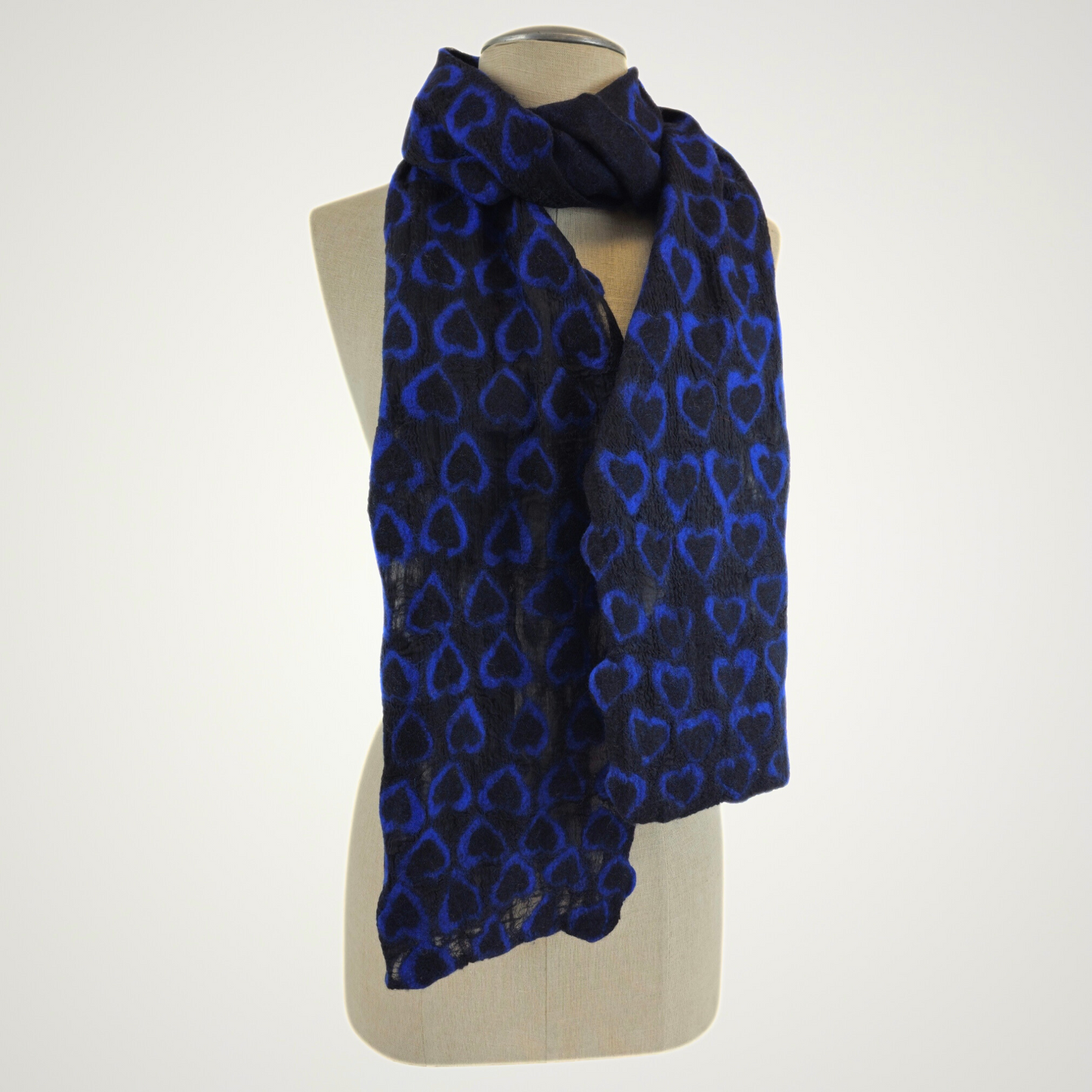 Merino Wool & Silk Felted Blue Heart Scarf