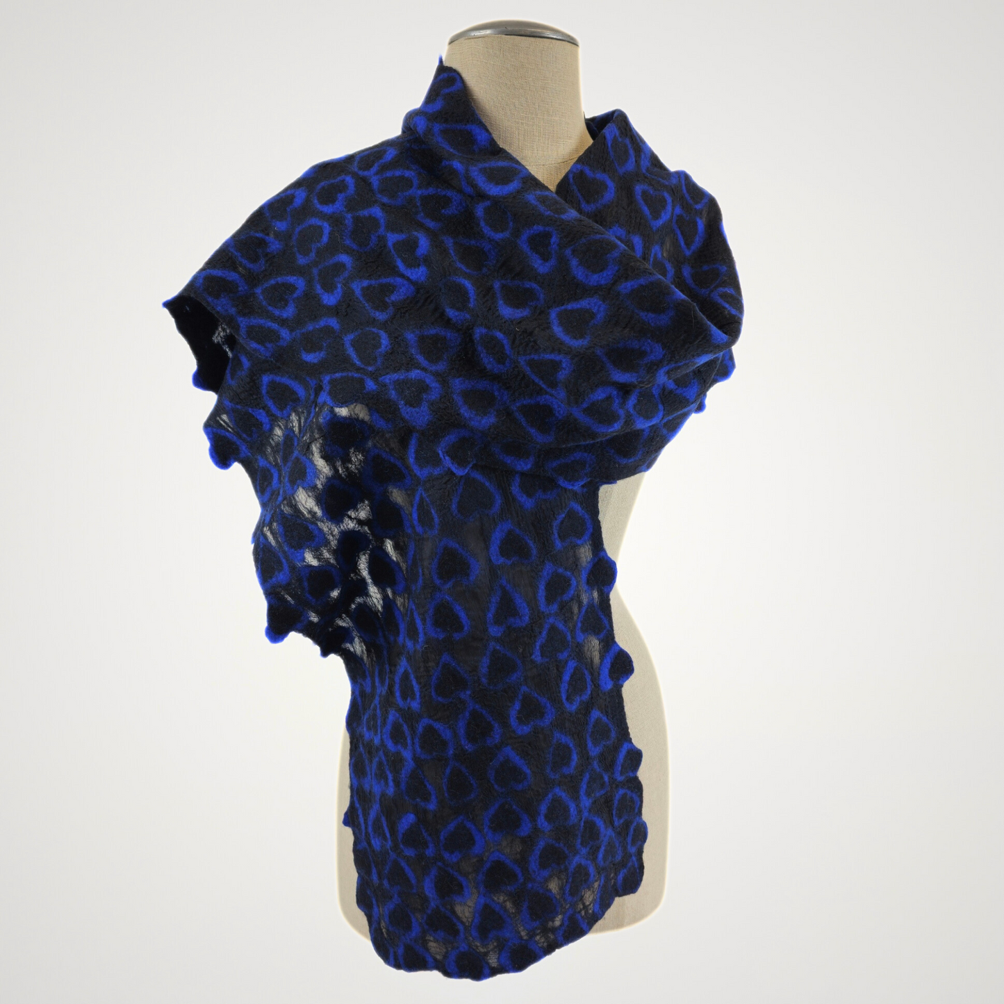 Merino Wool & Silk Felted Blue Heart Scarf