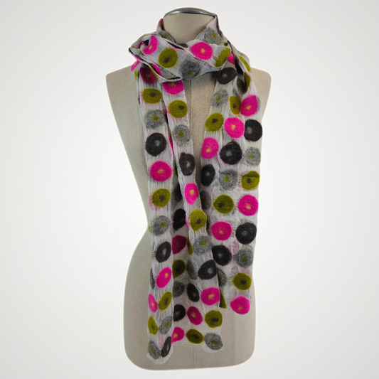 Polka Dotted Merino Wool Felted Scarf
