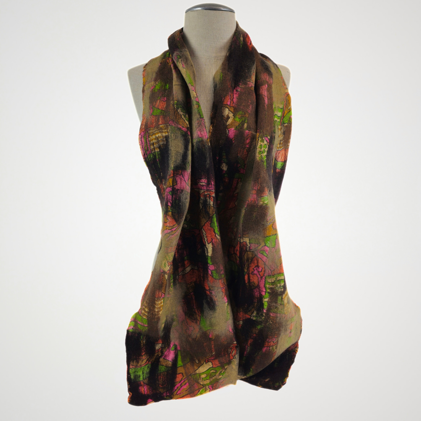 Merino Wool and Silk Sari Felted Scarf