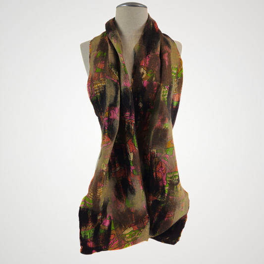 Merino Wool and Silk Sari Felted Scarf
