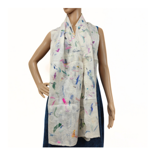 Multi Chunk Color Merino Wool & Silk felted Scarf