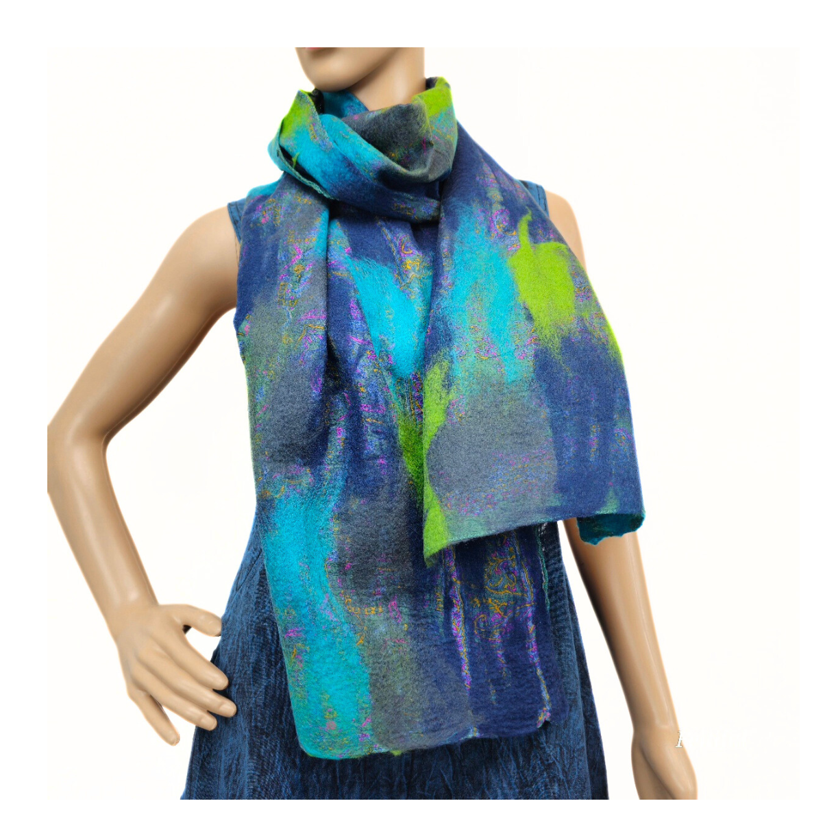 Merino Wool & Sari Silk Felted Scarf