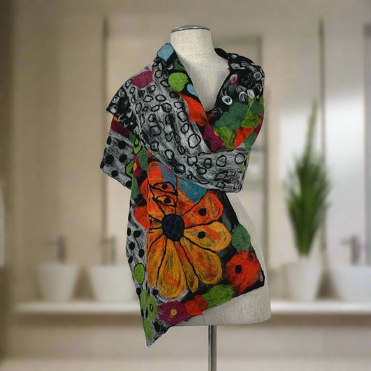 One Big Flower Merino Wool & Silk Felt Scarf
