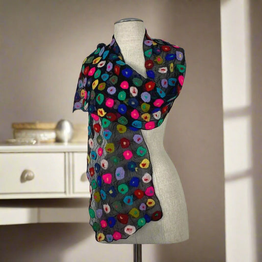 Multi Polka Dotted Merino Wool Felted Scarf