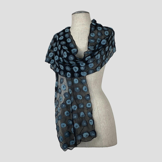 Polka Dot Black Silk & Merino Wool Felted Scarf