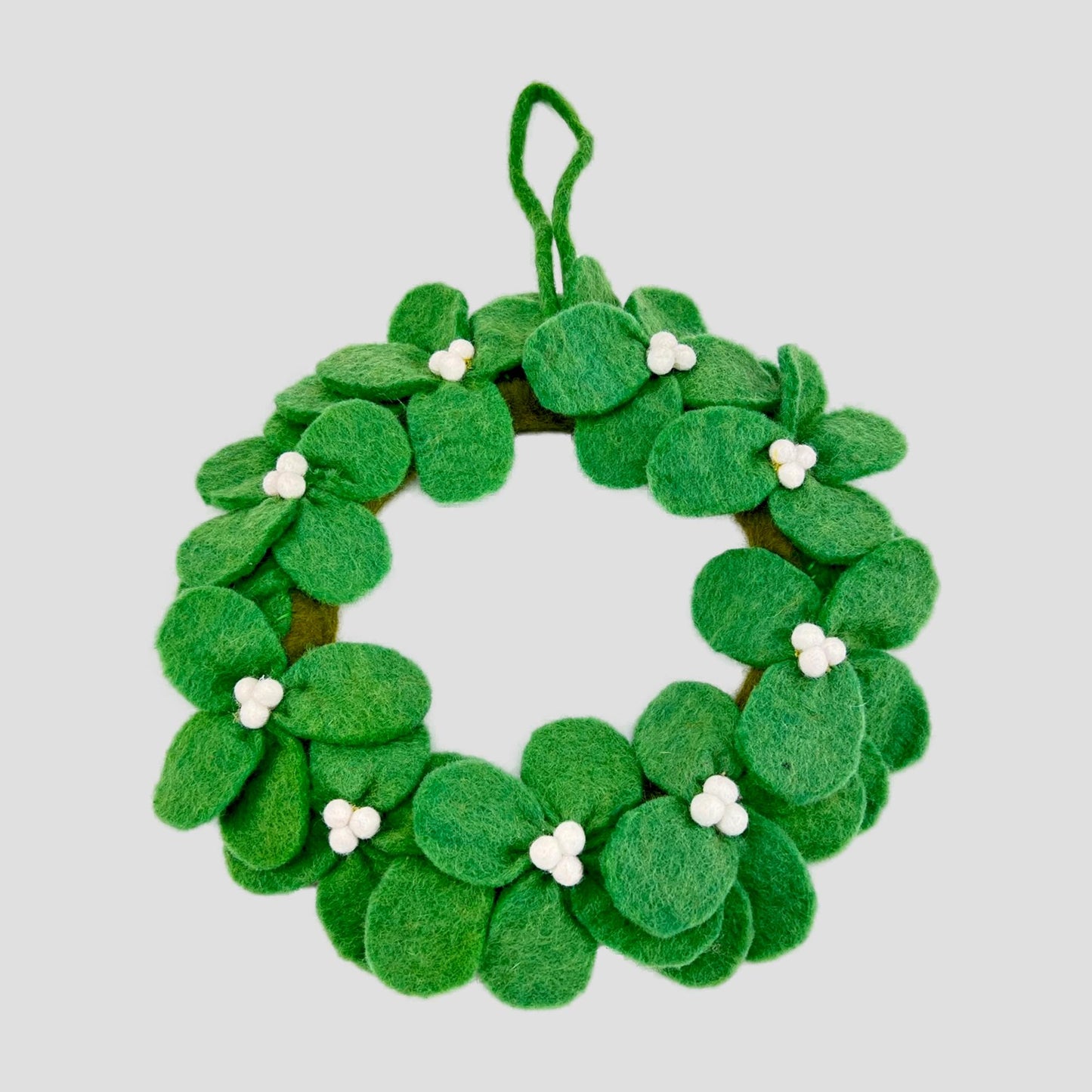 Door Hanging Green Flower Felt Wreath 13 Inches
