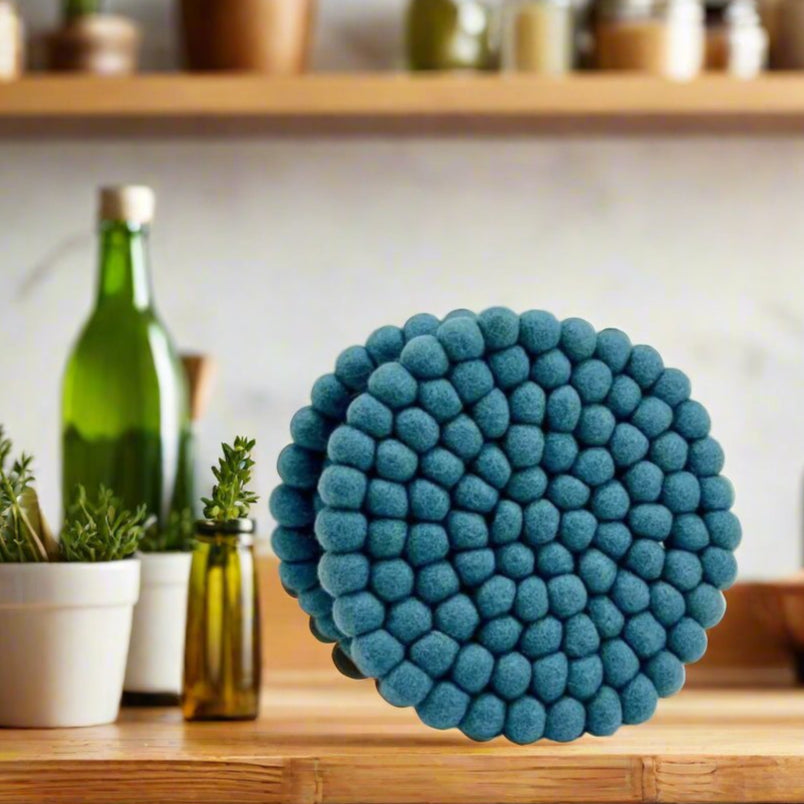 00% Handmade Felt Ball Trivet- Protect Your Table and Countertops with Style