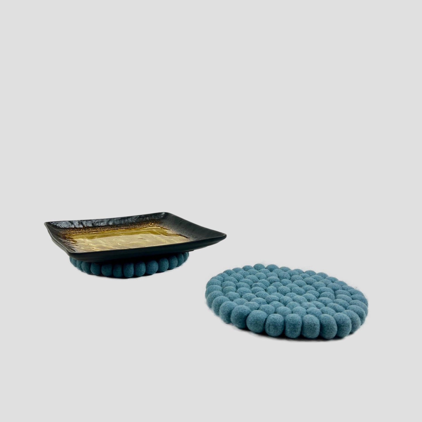 Baby Blue Felt Round Trivet, Potholder-Set Of 2Pcs.