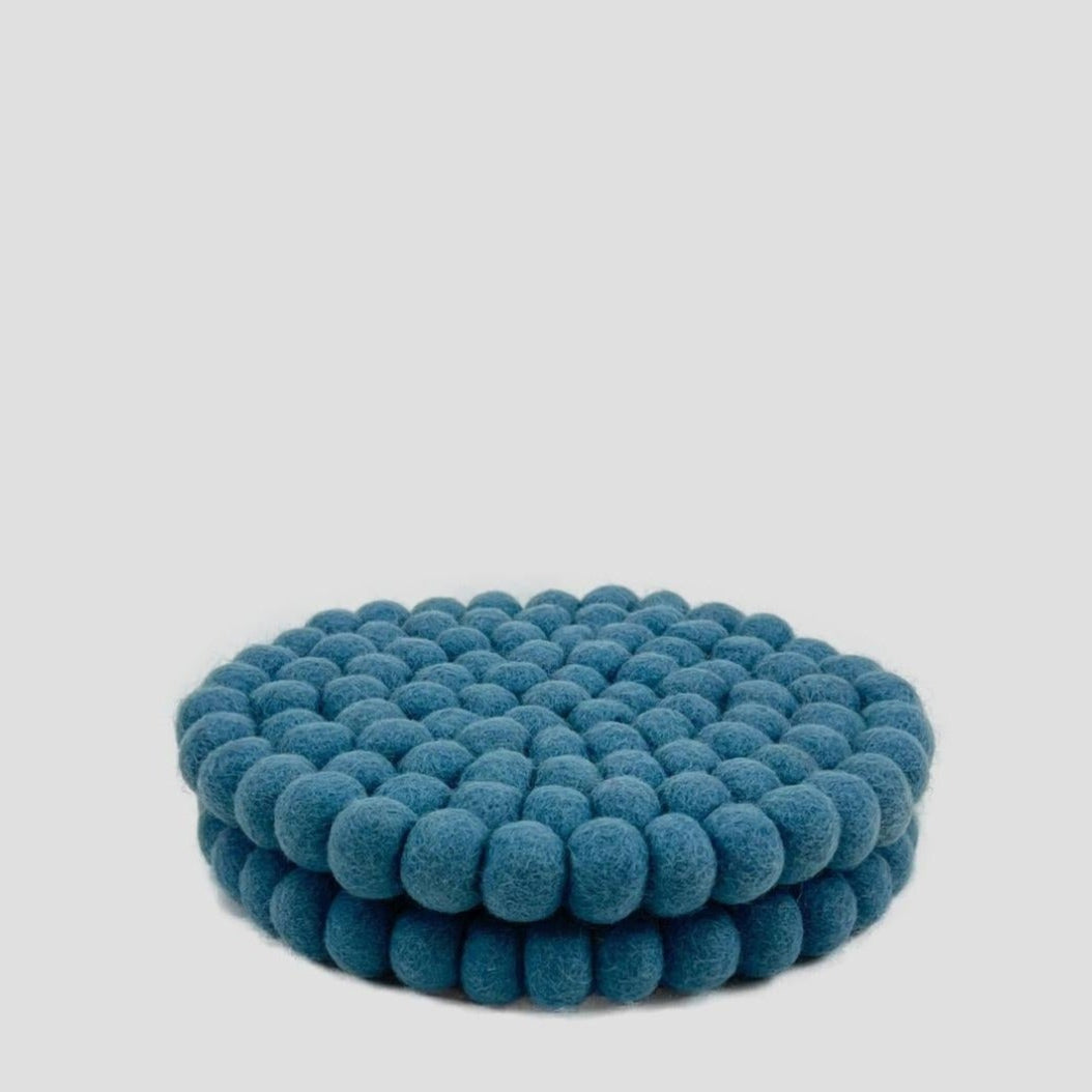 Baby Blue Felt Round Trivet, Potholder-Set Of 2Pcs.